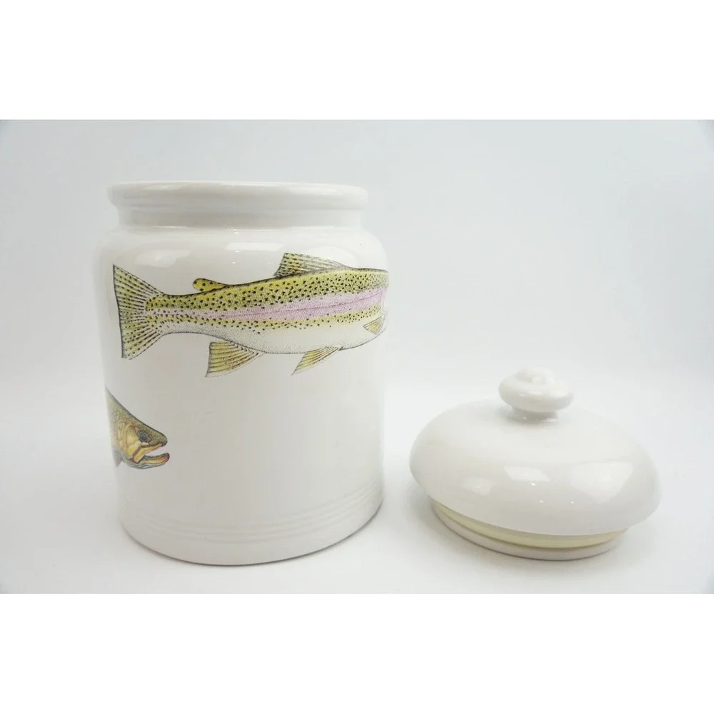Angler's Expressions Trout Ceramic Canister Bill Bishop Jr 1998 White Excellent